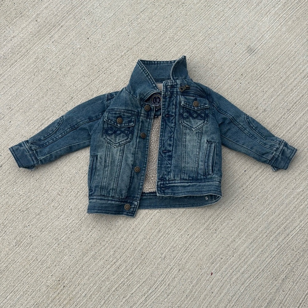 Urban Republic boys' Denim Jean Jacket Distressed Blue Zippered 18 Months